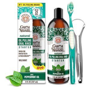 GuruNanda Oil Pulling Mouthwash Kit – Natural Coconut & Peppermint, 8 oz